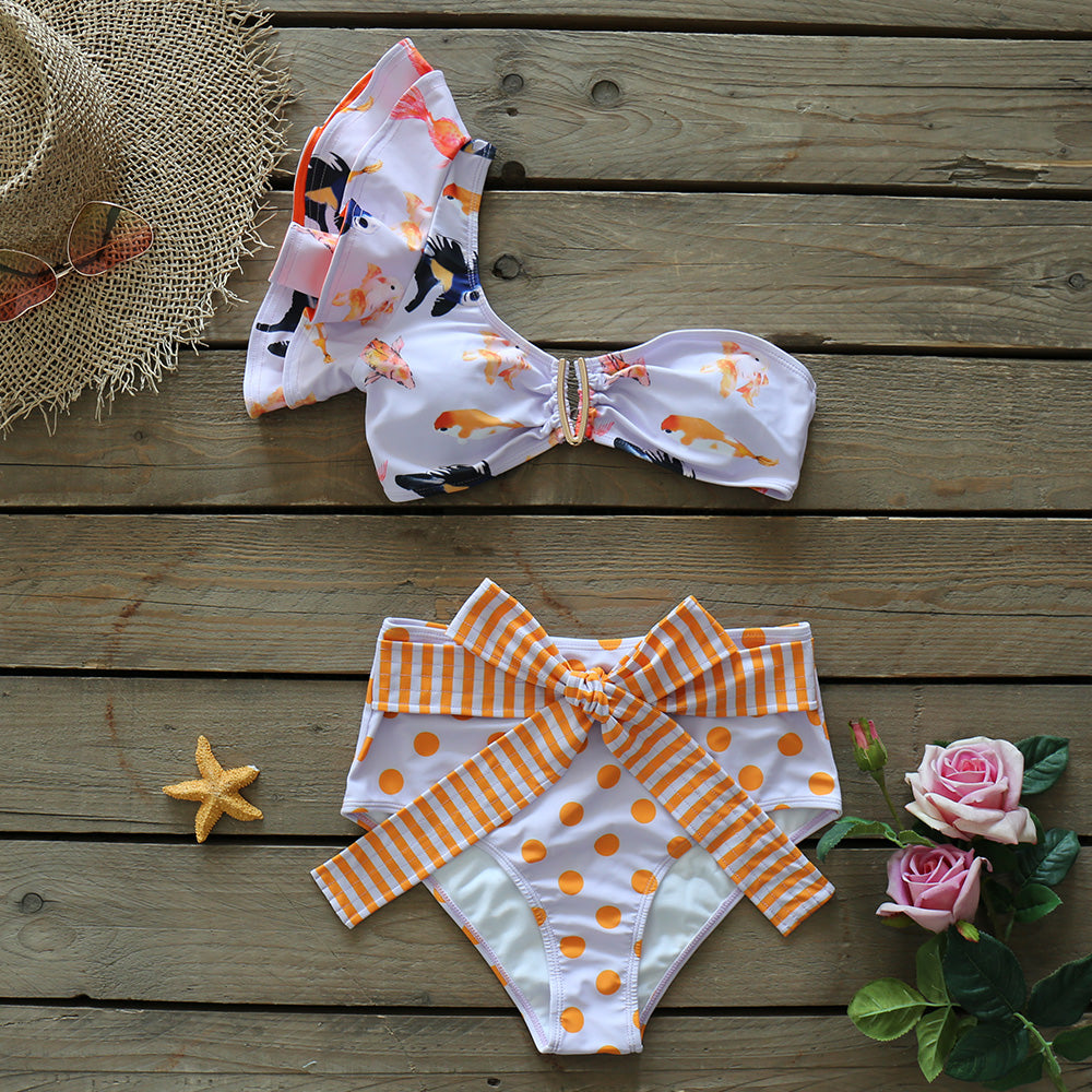 Two-Pieces Women Floral Push-Up Padded Bra Ruffles Bandage Bikini Set Swimsuit Swimwear Bathing Suit Beachwear Biquini