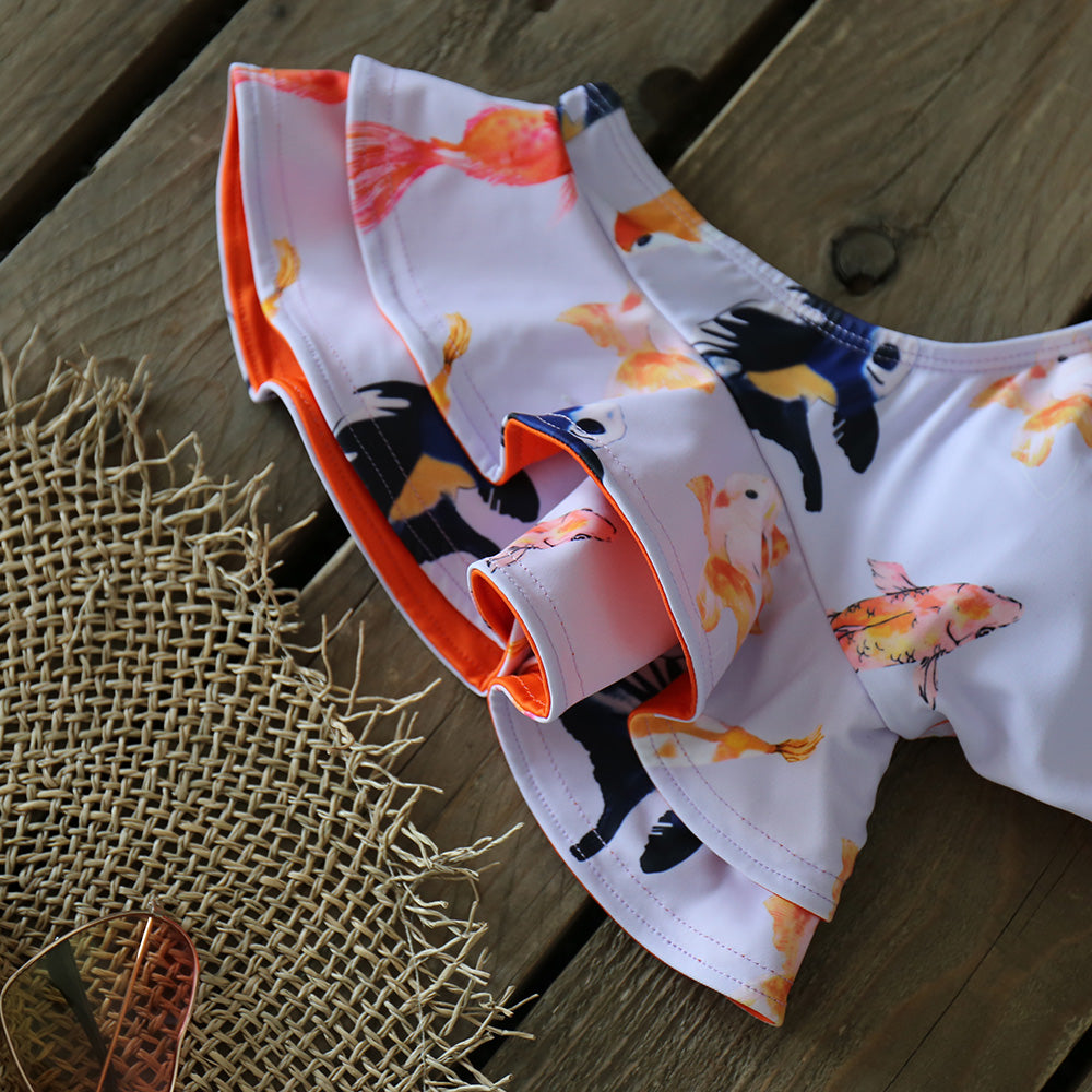 Two-Pieces Women Floral Push-Up Padded Bra Ruffles Bandage Bikini Set Swimsuit Swimwear Bathing Suit Beachwear Biquini