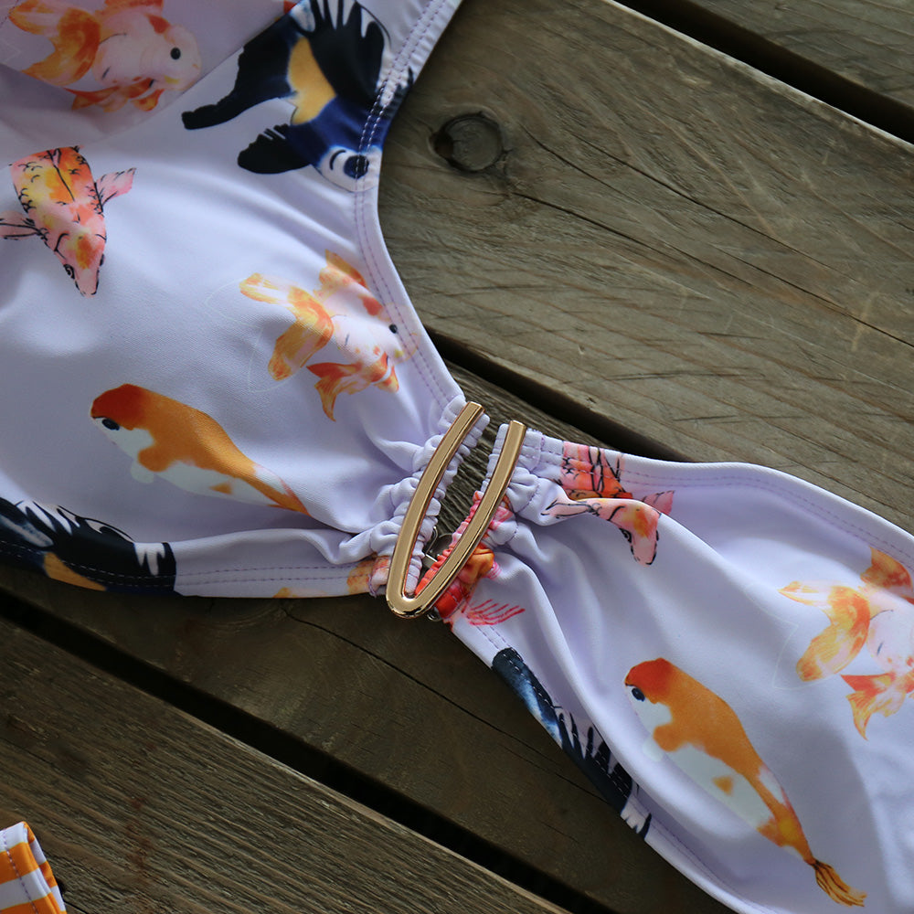 Two-Pieces Women Floral Push-Up Padded Bra Ruffles Bandage Bikini Set Swimsuit Swimwear Bathing Suit Beachwear Biquini