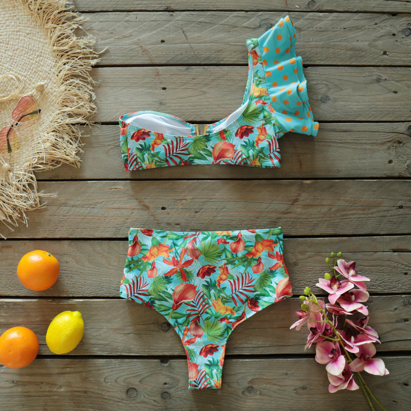Two-Pieces Women Floral Push-Up Padded Bra Ruffles Bandage Bikini Set Swimsuit Swimwear Bathing Suit Beachwear Biquini