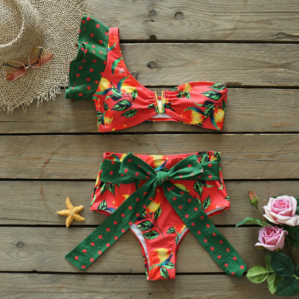 Two-Pieces Women Floral Push-Up Padded Bra Ruffles Bandage Bikini Set Swimsuit Swimwear Bathing Suit Beachwear Biquini