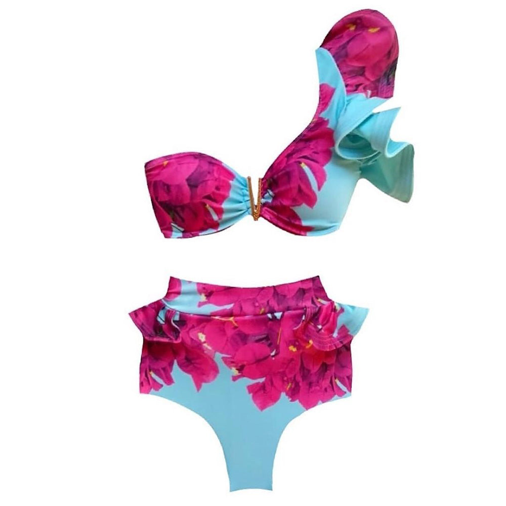 Two-Pieces Women Floral Push-Up Padded Bra Ruffles Bandage Bikini Set Swimsuit Swimwear Bathing Suit Beachwear Biquini