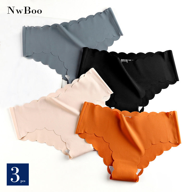 Nwboo 3pcs/Lot Ruffle Ice Silk Panties For Women Girls Shorts Pack Seamless Lingere Satin Smooth Underwear Lady Set