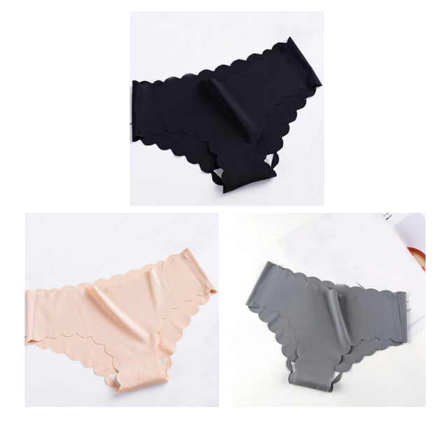 Nwboo 3pcs/Lot Ruffle Ice Silk Panties For Women Girls Shorts Pack Seamless Lingere Satin Smooth Underwear Lady Set