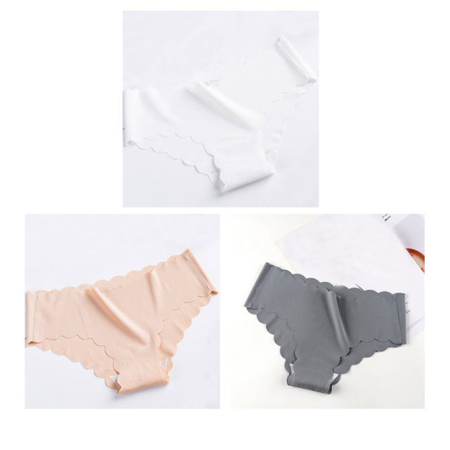 Nwboo 3pcs/Lot Ruffle Ice Silk Panties For Women Girls Shorts Pack Seamless Lingere Satin Smooth Underwear Lady Set