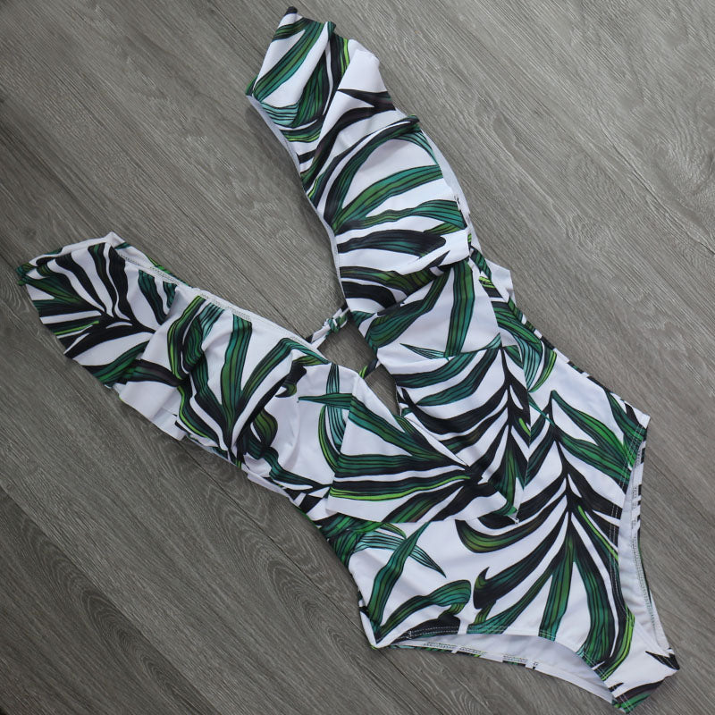 Sexy One Piece Swimsuit Push Up Swimwear Women Ruffle Monokini Adjustable Shoulder Swimsuit Bodysuit Bathing Suit Swim Wear