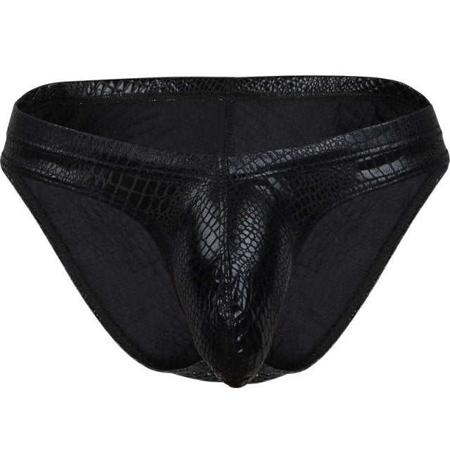 Pinky Senson Mens Faux Leather Underwear Sexy Bright Briefs Underpants Bulge Pouch Club Panties Gold Silver Shorts