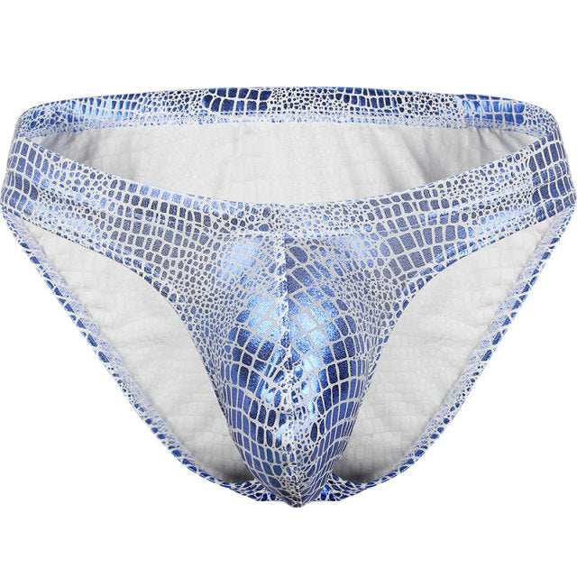 Pinky Senson Mens Faux Leather Underwear Sexy Bright Briefs Underpants Bulge Pouch Club Panties Gold Silver Shorts