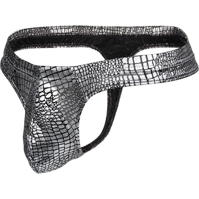 Pinky Senson Mens Faux Leather Underwear Sexy Bright Briefs Underpants Bulge Pouch Club Panties Gold Silver Shorts