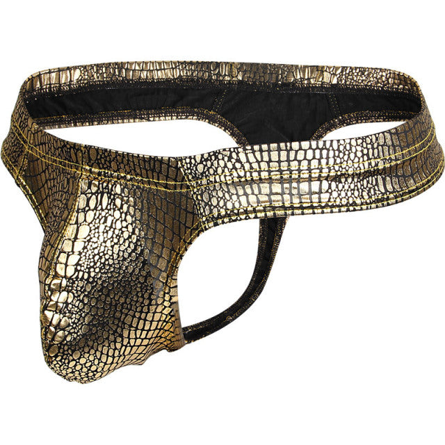 Pinky Senson Mens Faux Leather Underwear Sexy Bright Briefs Underpants Bulge Pouch Club Panties Gold Silver Shorts