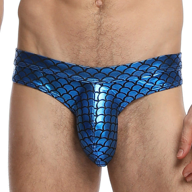 Pinky Senson Mens Faux Leather Underwear Sexy Bright Briefs Underpants Bulge Pouch Club Panties Gold Silver Shorts