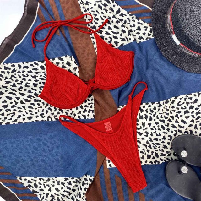 Sexy V-bar Underwired Bikini Women Swimwear Female Swimsuit Two-piece Bikini set V shape High Cut Bather Bathing Suit Swim V2885