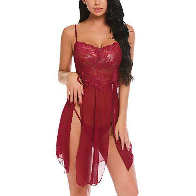 Women Sexy Lingerie Underwear Deep V Lotion Hang Neck Nightgowns Hot Erotic Sleevless Lace Home Dress Sexy Nightwear Sleepwear