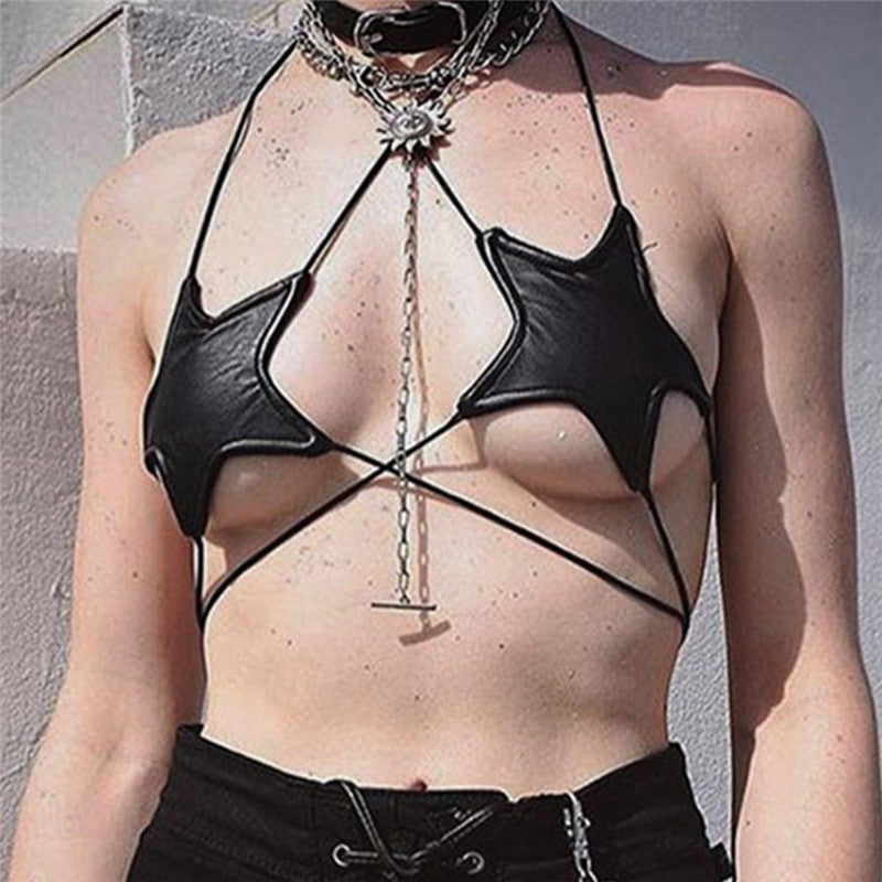 hirigin Women Leather Star Bralette Bralet Bra Crop Tops Bustier Lingerie Exotic Apparel Sexy Feminina Underwear