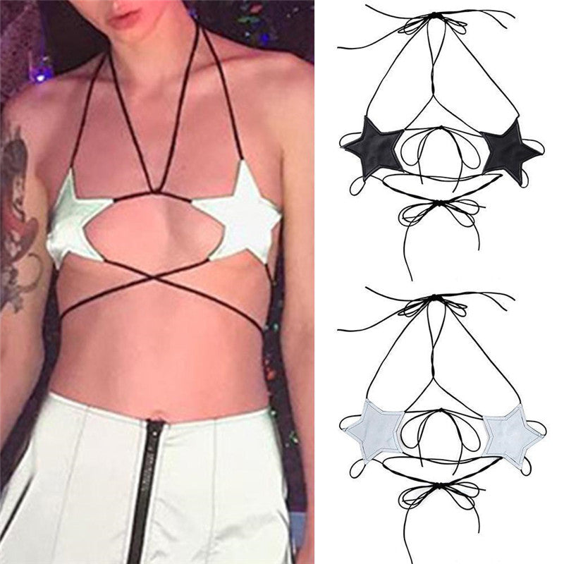 hirigin Women Leather Star Bralette Bralet Bra Crop Tops Bustier Lingerie Exotic Apparel Sexy Feminina Underwear