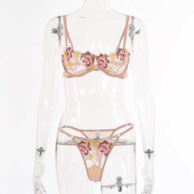 Sexy Lingerie Set Erotic Thong Push-up Bra Women Underwear Set Panty Bra Set Sexy Lace Embroidery Lingerie Transparent Bra