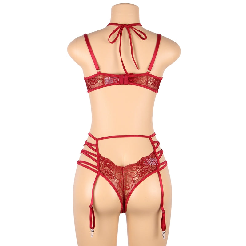 Comeondear Women Sexy Floral Lace Patchwork Gartered Lingerie Set With Underwire Female Underwear Bra Panty Plus Size