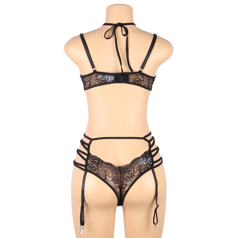 Comeondear Women Sexy Floral Lace Patchwork Gartered Lingerie Set With Underwire Female Underwear Bra Panty Plus Size