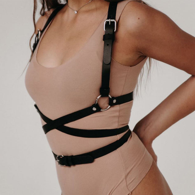 GAMPORL Leather Chest Harness Women BDSM Lingerie Harness Body Bondage Erotic Sexy Suspender Bra Cage Waist Wide Strap Fetish