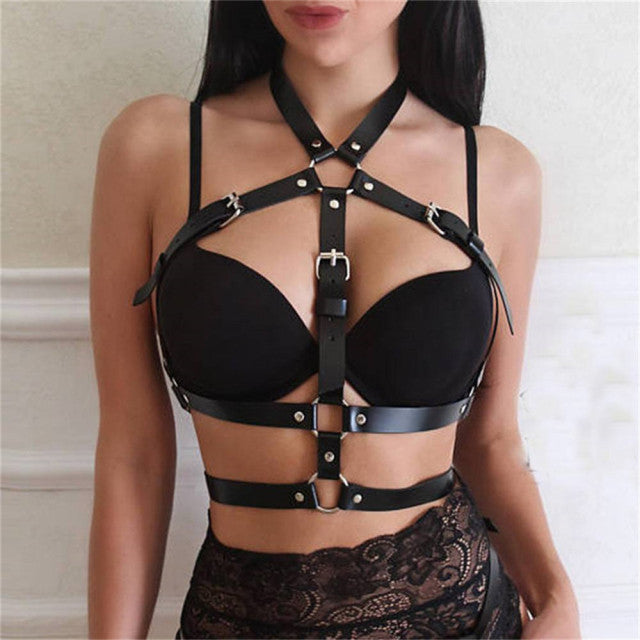 GAMPORL Leather Chest Harness Women BDSM Lingerie Harness Body Bondage Erotic Sexy Suspender Bra Cage Waist Wide Strap Fetish