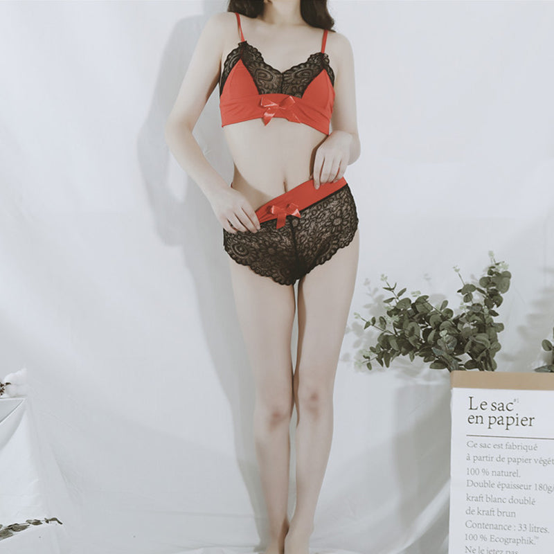 Hot Sell Quality Silk Seamless Lingerie Set Women Lace Bowknot Push Up Bra And Panty Set Sexy V Neck Erotic Underwear Brief Sets