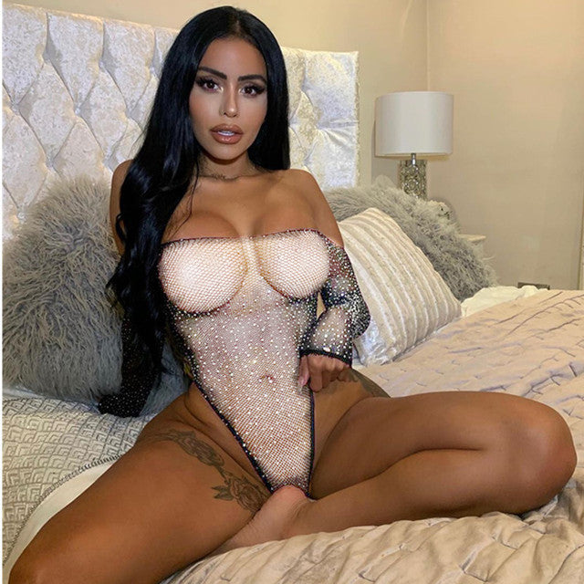 One-Piece Lingerie Bodysuit Women Bra Set Transparent Open Strapless Mesh Bra Sets