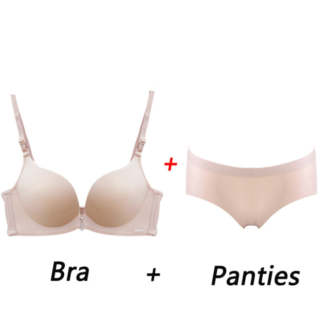 Elovegirl Women underwear Set Sexy Push-up Bra And Panty Sets Wire Free Gather Sexy Bra Back Closure 3/4 Cup Lingerie Set