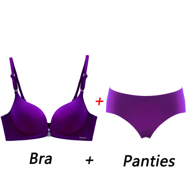 Elovegirl Women underwear Set Sexy Push-up Bra And Panty Sets Wire Free Gather Sexy Bra Back Closure 3/4 Cup Lingerie Set