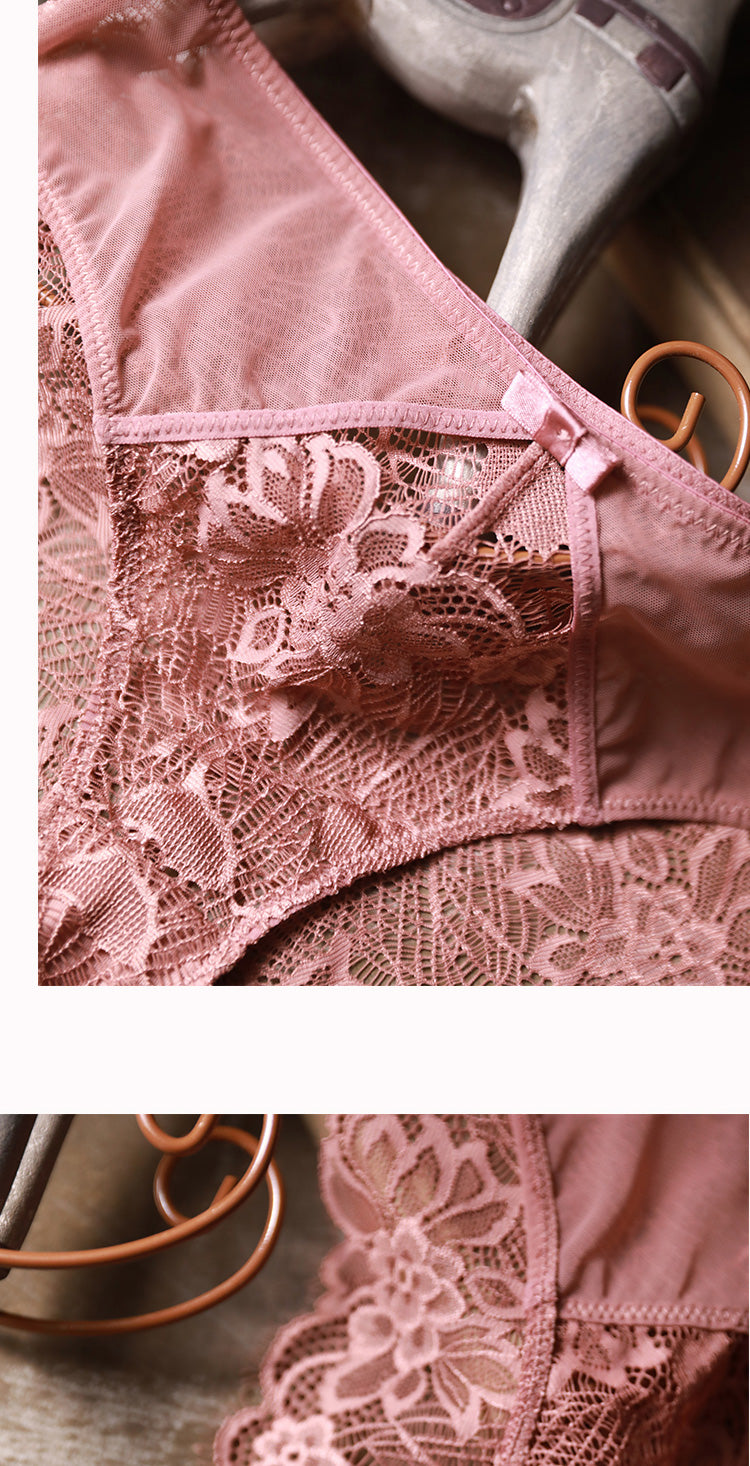 Sexy Front Closure Bra Sets Sexy Small Girl Lingerie Push Up Lace Bralette Underwear Brassiere Transparent Panties Intimates