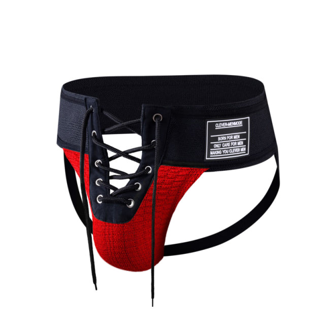 Sexy Thong Men Jockstrap Underwear Lacing Penis Pouch Lingerie Waistband Lace Up Open Front Gay Men Underpants Fetish Exotic
