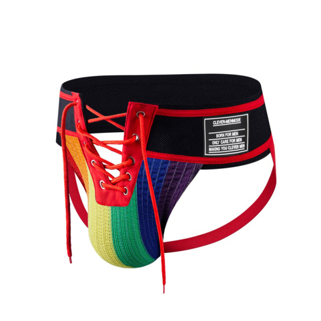 Sexy Thong Men Jockstrap Underwear Lacing Penis Pouch Lingerie Waistband Lace Up Open Front Gay Men Underpants Fetish Exotic