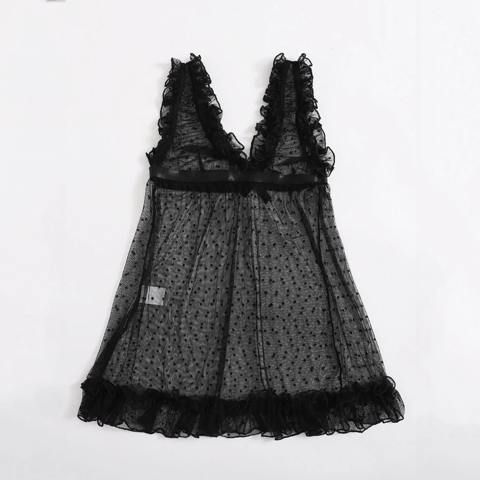 Summer Dress Polka Dot Lace Sleepwear Sexy Lingerie Women&#39;s Nightie V-neck Perspective Gauze Sexy Night Dress Ladies Nightgowns