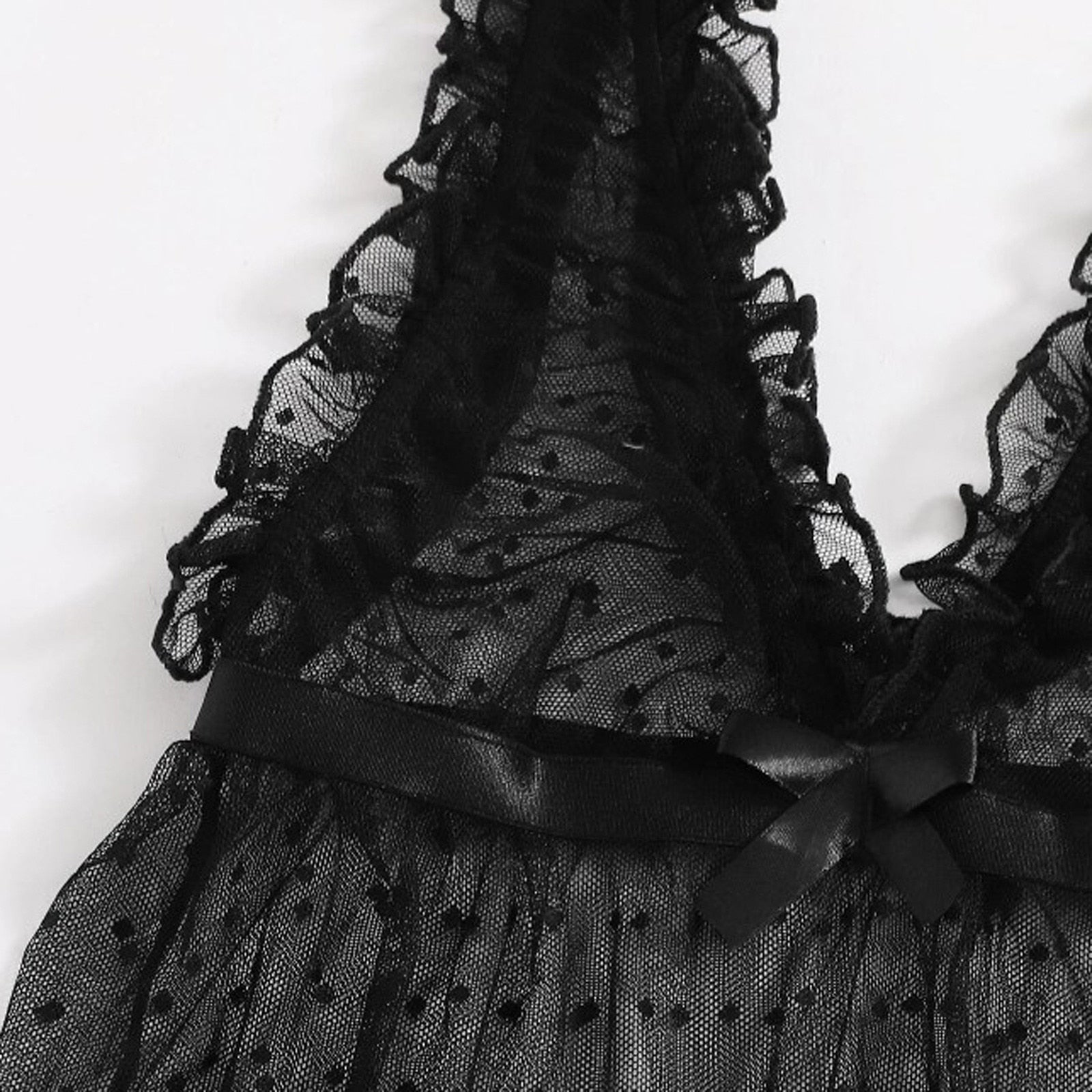 Summer Dress Polka Dot Lace Sleepwear Sexy Lingerie Women&#39;s Nightie V-neck Perspective Gauze Sexy Night Dress Ladies Nightgowns