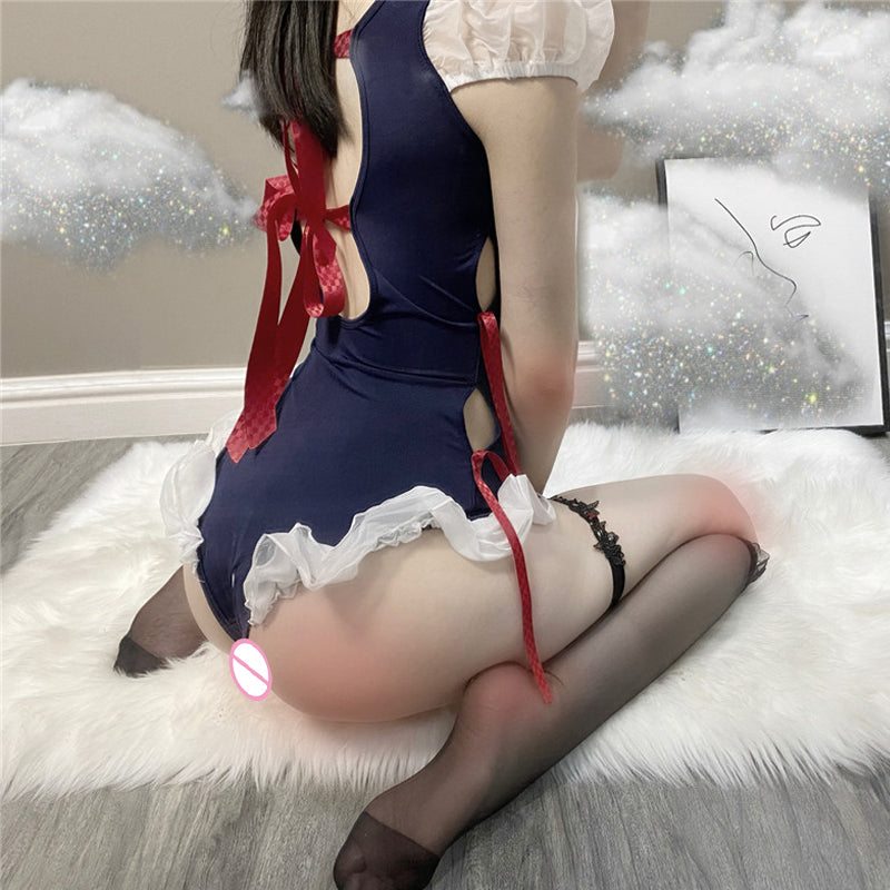 Japanese Kawaii Maid Uniform Sexy Lingerie Cosplay Costumes Erotic Backless Open Crotch Bodysuit for Women School Girl Swimsuit