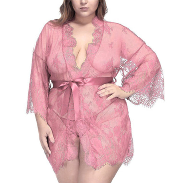 Women Eyelash Lace Large Lingerie Set Mesh Nightwear Sets Sheer Nightgown Tops Nightgown Costume Plus Size nightdress