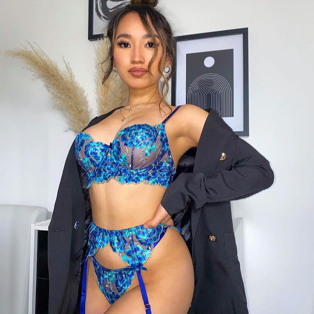 Ladies Sexy Embroidered Lingerie Set Lace Bow Adjustable Shoulder Straps Push-up Bra Erotic Lingerie Sexy Exotic Lingerie