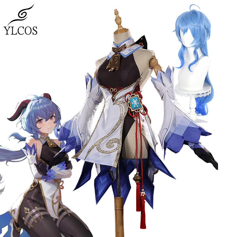 Game Genshin Impact Costume Ganyu Cosplay Wig Shoes Halloween Party Dress For Women Girls Full Set