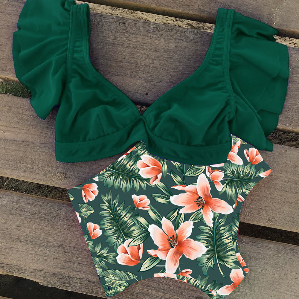 High Waist Ruffled Bikini Set Sexy Flounce Biquini Swimwear Women Two Pieces Swimsuit Floral Beachwear V-neck Bathing Suit
