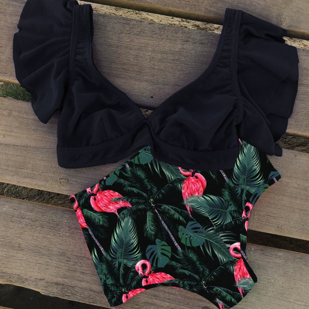 High Waist Ruffled Bikini Set Sexy Flounce Biquini Swimwear Women Two Pieces Swimsuit Floral Beachwear V-neck Bathing Suit