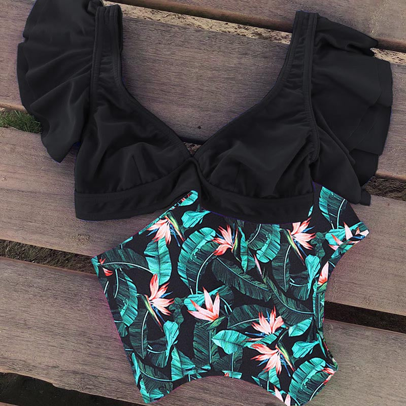High Waist Ruffled Bikini Set Sexy Flounce Biquini Swimwear Women Two Pieces Swimsuit Floral Beachwear V-neck Bathing Suit