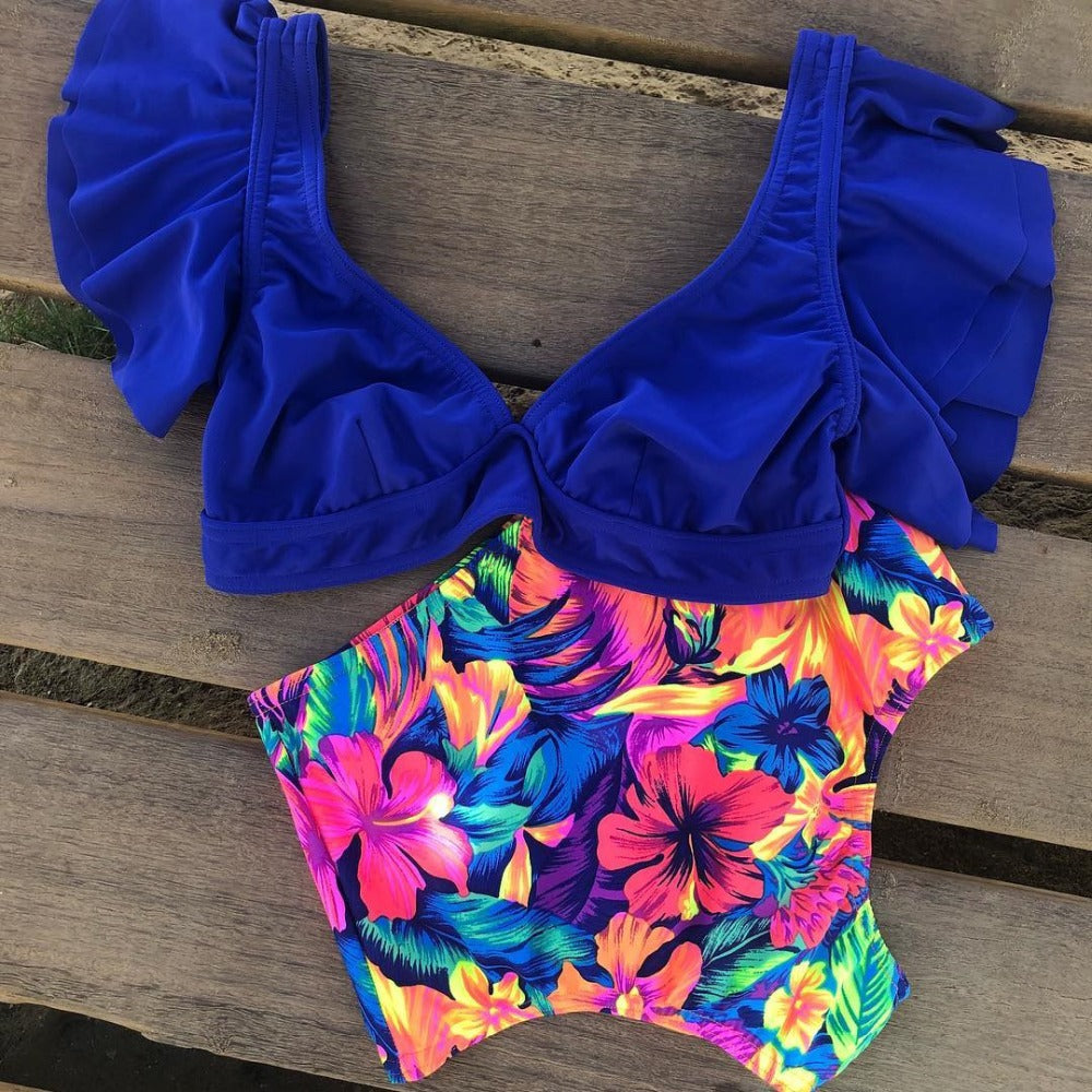 High Waist Ruffled Bikini Set Sexy Flounce Biquini Swimwear Women Two Pieces Swimsuit Floral Beachwear V-neck Bathing Suit