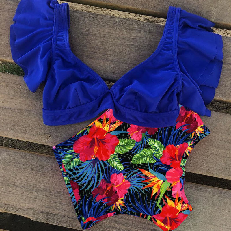 High Waist Ruffled Bikini Set Sexy Flounce Biquini Swimwear Women Two Pieces Swimsuit Floral Beachwear V-neck Bathing Suit