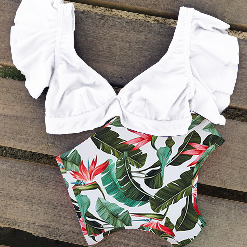 High Waist Ruffled Bikini Set Sexy Flounce Biquini Swimwear Women Two Pieces Swimsuit Floral Beachwear V-neck Bathing Suit