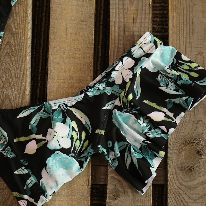 High Waist Ruffled Bikini Set Sexy Flounce Biquini Swimwear Women Two Pieces Swimsuit Floral Beachwear V-neck Bathing Suit