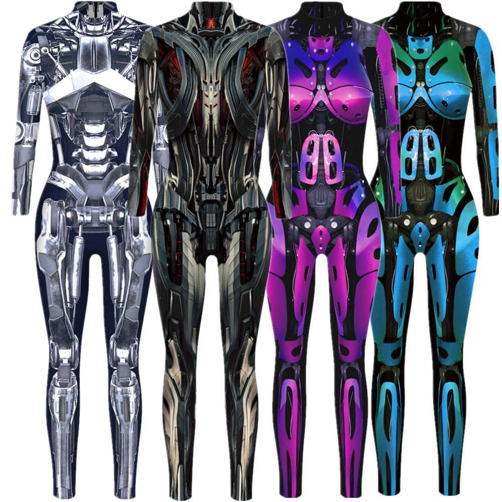 Robot Punk Jumpsuit Catsuit Sexy Women Cosplay Costumes Zentai Halloween Bodysuit
