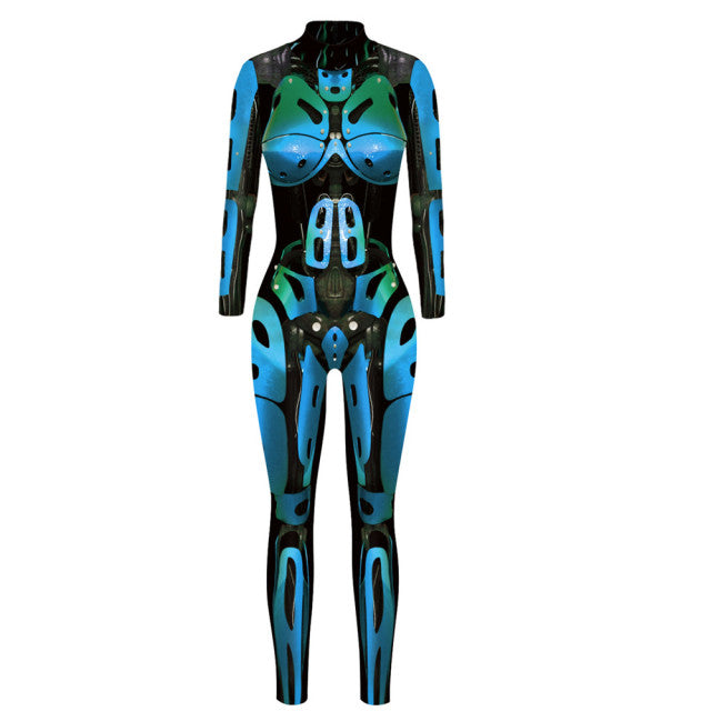 Robot Punk Jumpsuit Catsuit Sexy Women Cosplay Costumes Zentai Halloween Bodysuit