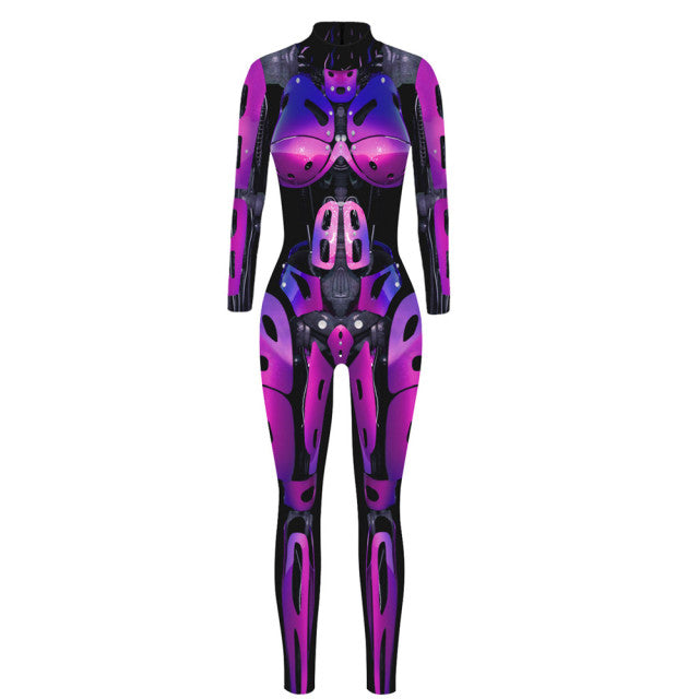 Robot Punk Jumpsuit Catsuit Sexy Women Cosplay Costumes Zentai Halloween Bodysuit