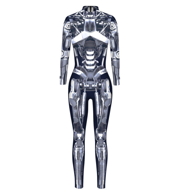 Robot Punk Jumpsuit Catsuit Sexy Women Cosplay Costumes Zentai Halloween Bodysuit