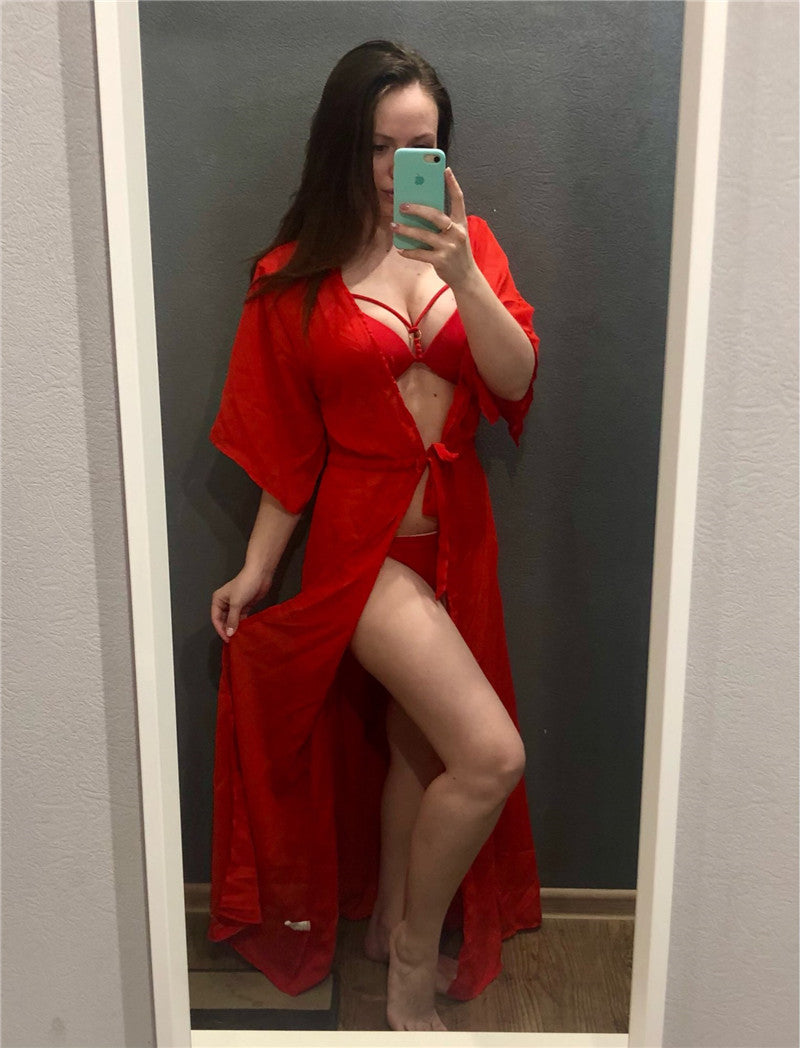 Summer Lady Beach Cover Up Sexy Bikini Chiffon Long Dress For Women Solid Beach Dress Women Bathing Suit Beach Tunic Kaftan