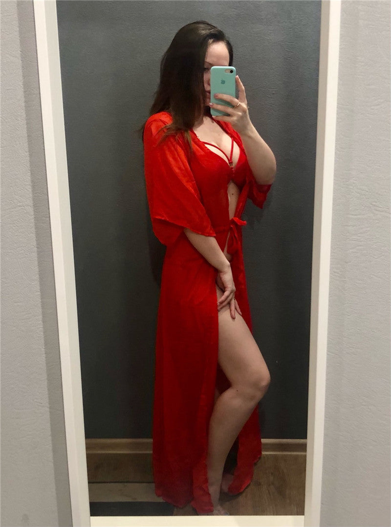 Summer Lady Beach Cover Up Sexy Bikini Chiffon Long Dress For Women Solid Beach Dress Women Bathing Suit Beach Tunic Kaftan